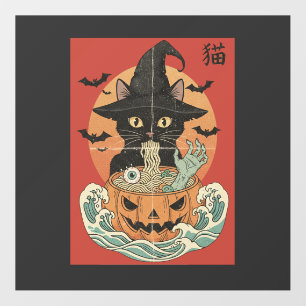 Black cat eats Japanese ramen for Halloween Floor Decals