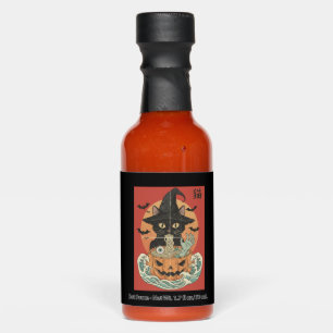 Black cat eats Japanese ramen for Halloween Hot Sauces