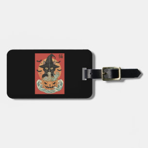 Black cat eats Japanese ramen for Halloween Luggage Tag