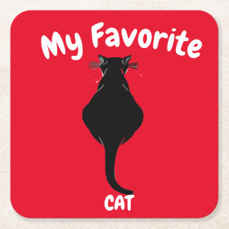 Black Cat, Edit Text Square Paper Coaster