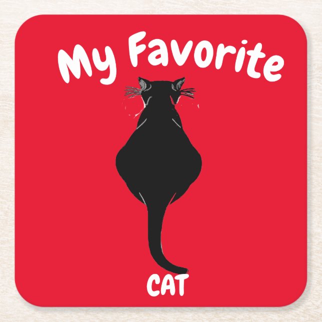Black Cat, Edit Text Square Paper Coaster (Front)