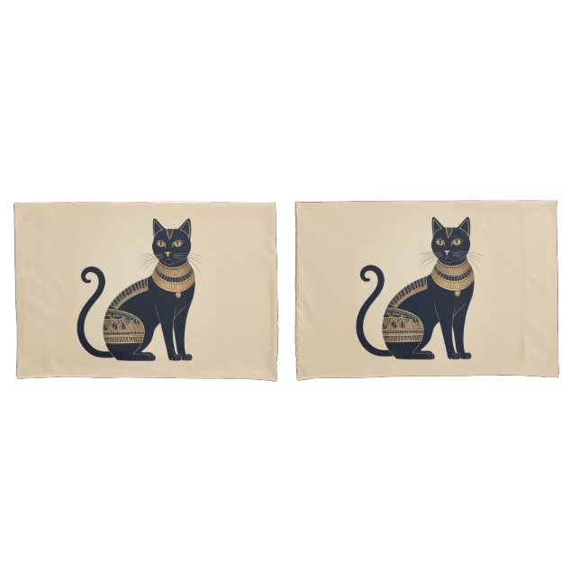 Black Cat Egyptian-Inspired Cream Pillow Case (Front-Set)