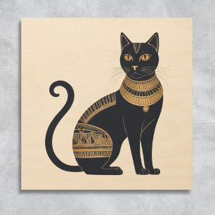 Black Cat Egyptian Inspired Elegant Feline Wood Wall Art
