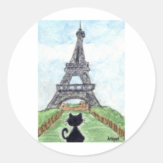 BLACK CAT EIFFEL TOWER CLASSIC ROUND STICKER