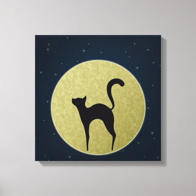 Black cat elegant silhouette and moon canvas print (Front)