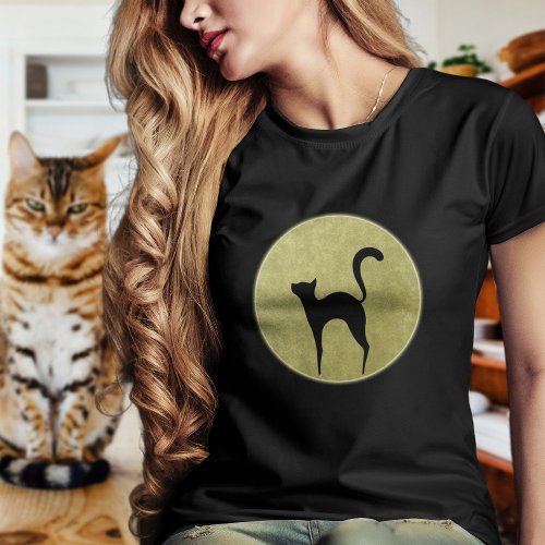 Black Cat Elegant silhouette and Moon Minimalist T_Shirt