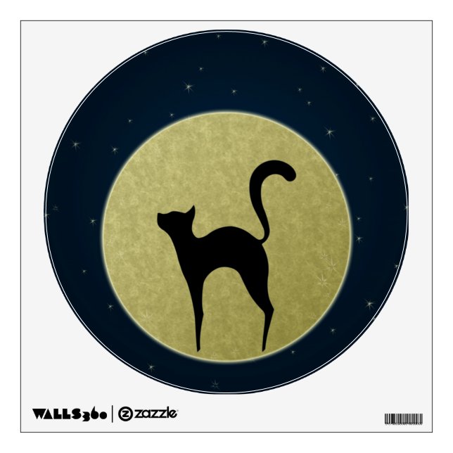 Black cat elegant silhouette and moon wall sticker (Front)