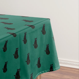 Black Cat Emerald Green Tablecloth - Choose Color