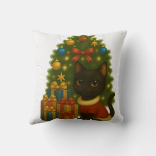 “Black Cat Emi and the Christmas Tree” Throw Pillow