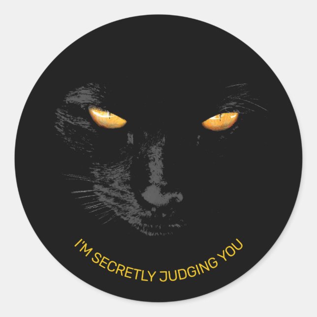 Black Cat Eyes funny customizable Classic Round Sticker (Front)