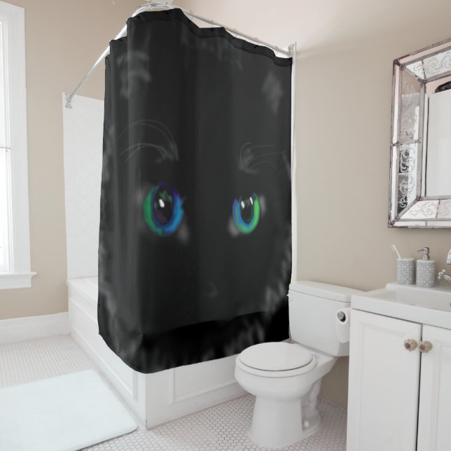 Black Cat Eyes Funny Shower Curtain (In Situ)