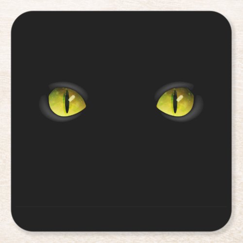 Black Cat Eyes Glowing in the Dark Square Paper Coaster