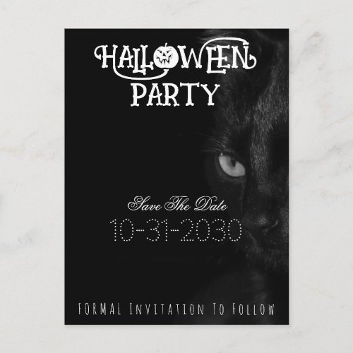 Black Cat Eyes Halloween Party Save The Date Announcement Postcard
