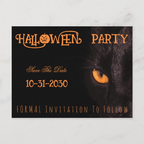 Black Cat Eyes Halloween Party Save The Date Announcement Postcard