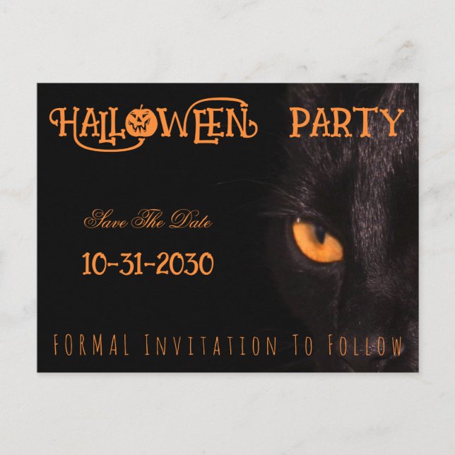Black Cat Eyes Halloween Party Save The Date Announcement Postcard (Front)