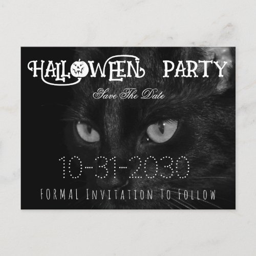 Black Cat Eyes Halloween Party Save The Date Announcement Postcard