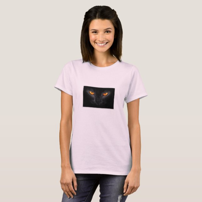Black cat eyes pink t-shirt (Front Full)