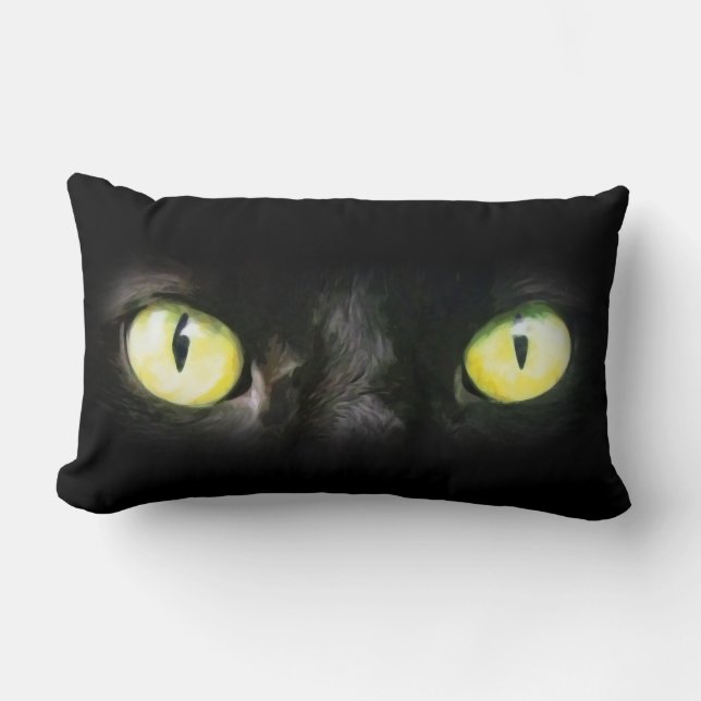 Black Cat Eyes Spooky Halloween Lumbar Pillow (Front)