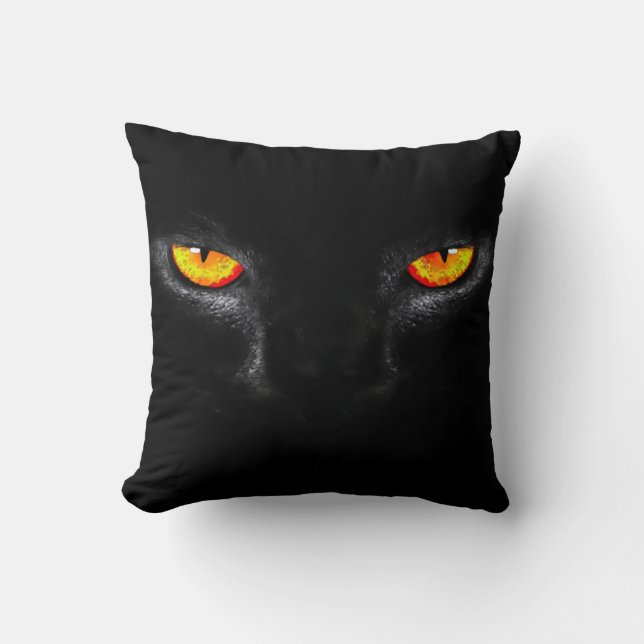 Black Cat Eyes Watercolor Art Plush Throw Pillow (Front)