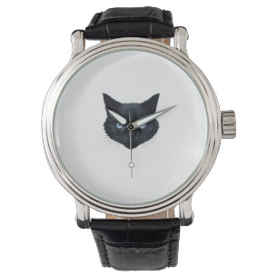 Black Cat Face Blue Eyes Graphic Tee Cat Men Women Watch