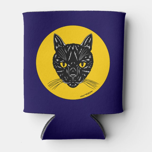 Black Cat Face Can Cooler (Front)