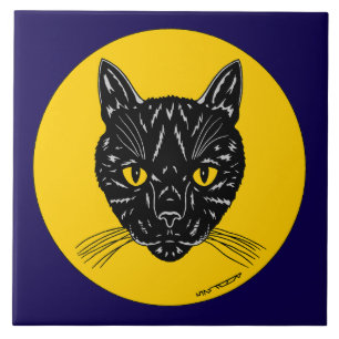 Black Cat Face Ceramic Tile