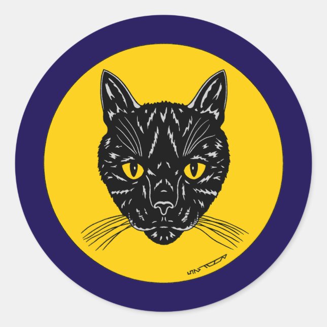 Black Cat Face Classic Round Sticker (Front)