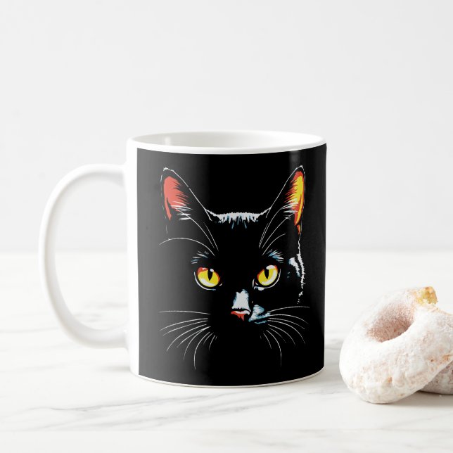 Black cat Face Coffee Mug (With Donut)