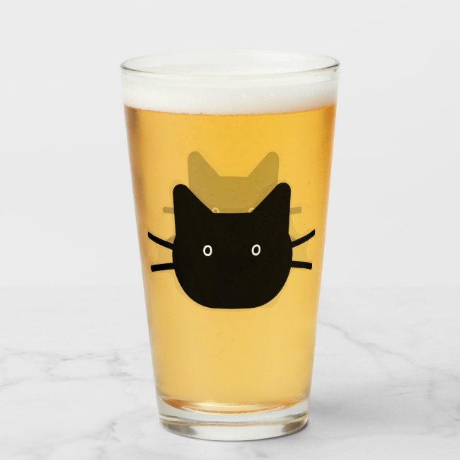 Black Cat Face Design Drinking Glass
