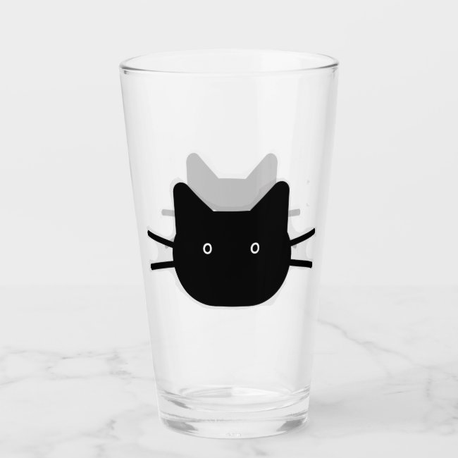 Black Cat Face Design Drinking Glass