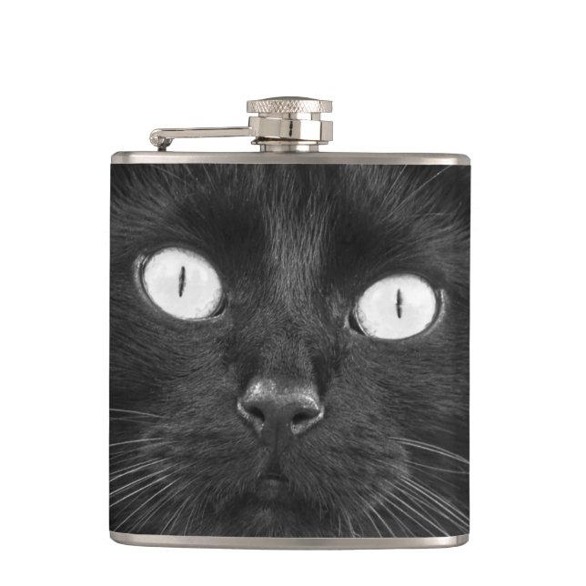 Black Cat Face - Flask (Front)