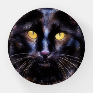 Black Cat Face Green Eyes Paperweight
