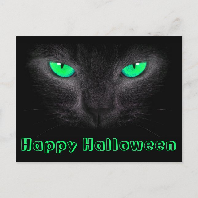 Black Cat Face Green Eyes Postcard (Front)