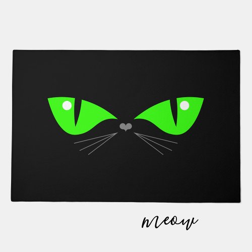 Black Cat Face Green Eyes Whiskers Cute Door Mat