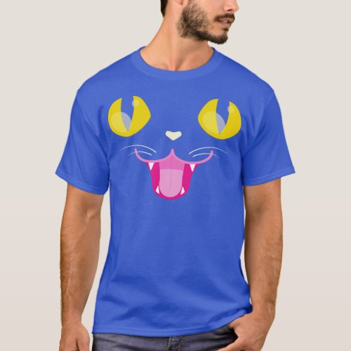 Black Cat Face Happy Halloween Kitty Yellow Pink W T_Shirt