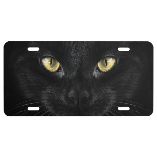 Black Cat Face License Plate