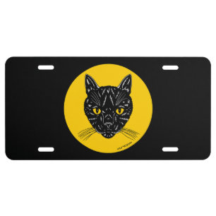 Black Cat Face License Plate