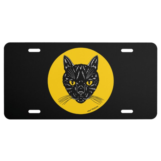 Black Cat Face License Plate (Front)