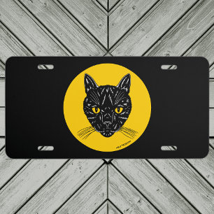 Black Cat Face License Plate