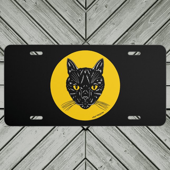 Black Cat Face License Plate (Black Cat Face License Plate on Garage Door)