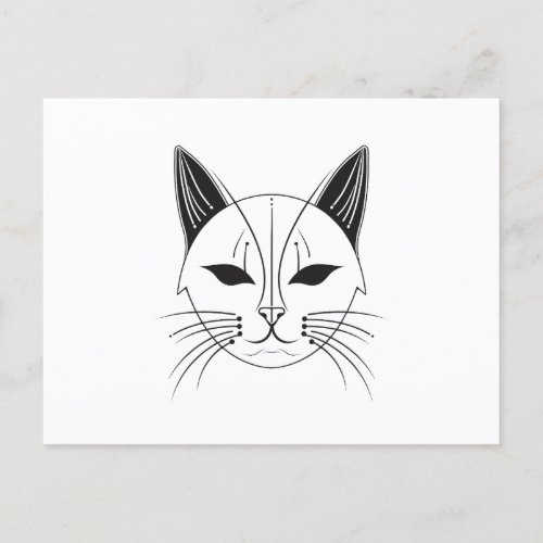 Black Cat Face Line Art Postcard