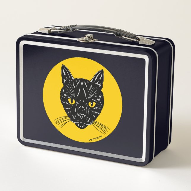 Black Cat Face Metal Lunch Box (Front)