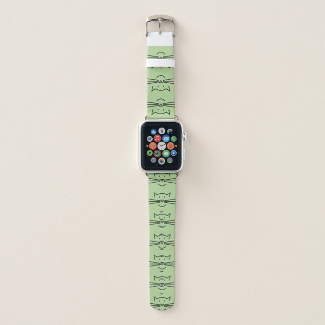 Black Cat Face Outline Design Apple Watch Band (Front)