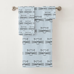 Black Cat Face Outline Design Bath Towel Set