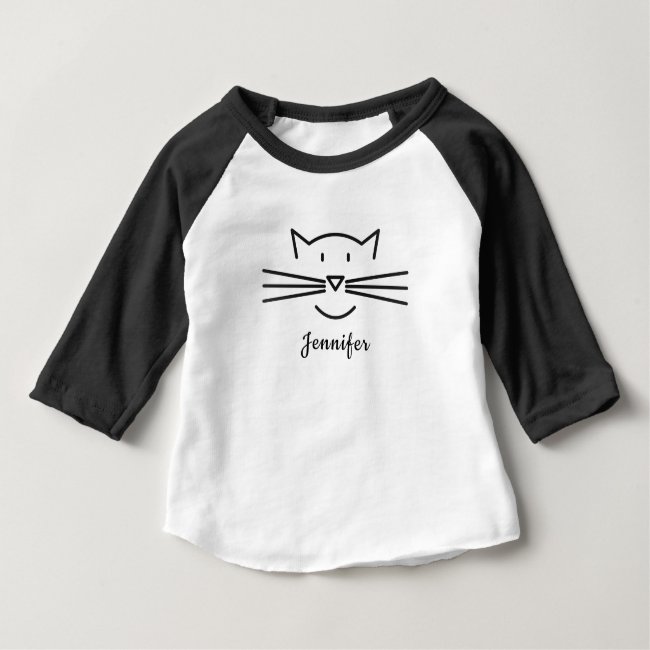 Black Cat Face Outline Design T-Shirt