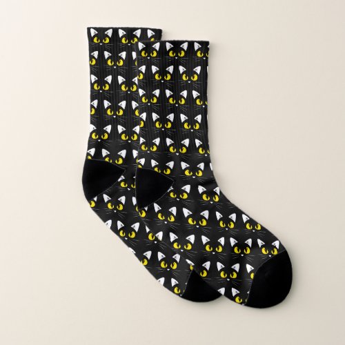 Black Cat Face Pattern Cute Novelty Socks