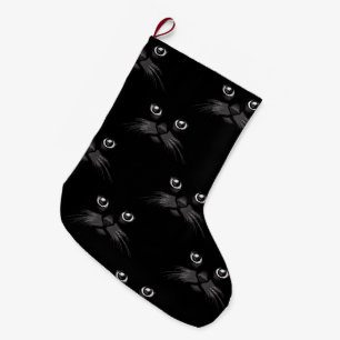 Black Cat Face Pattern Large Christmas Stocking