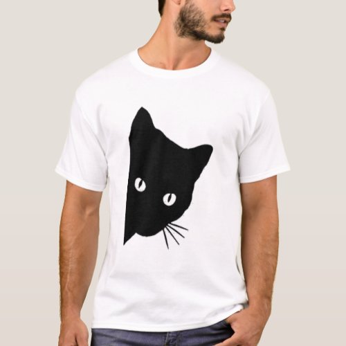 Black Cat face peeping Peek a Boo Funny Cat Love T_Shirt