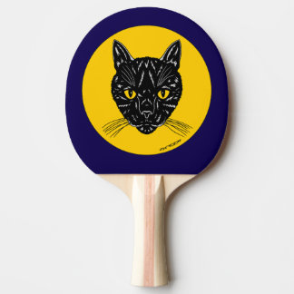 Black Cat Face Ping Pong Paddle