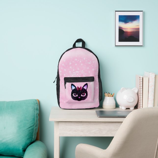 Black Cat Face  Printed Backpack (Insitu)